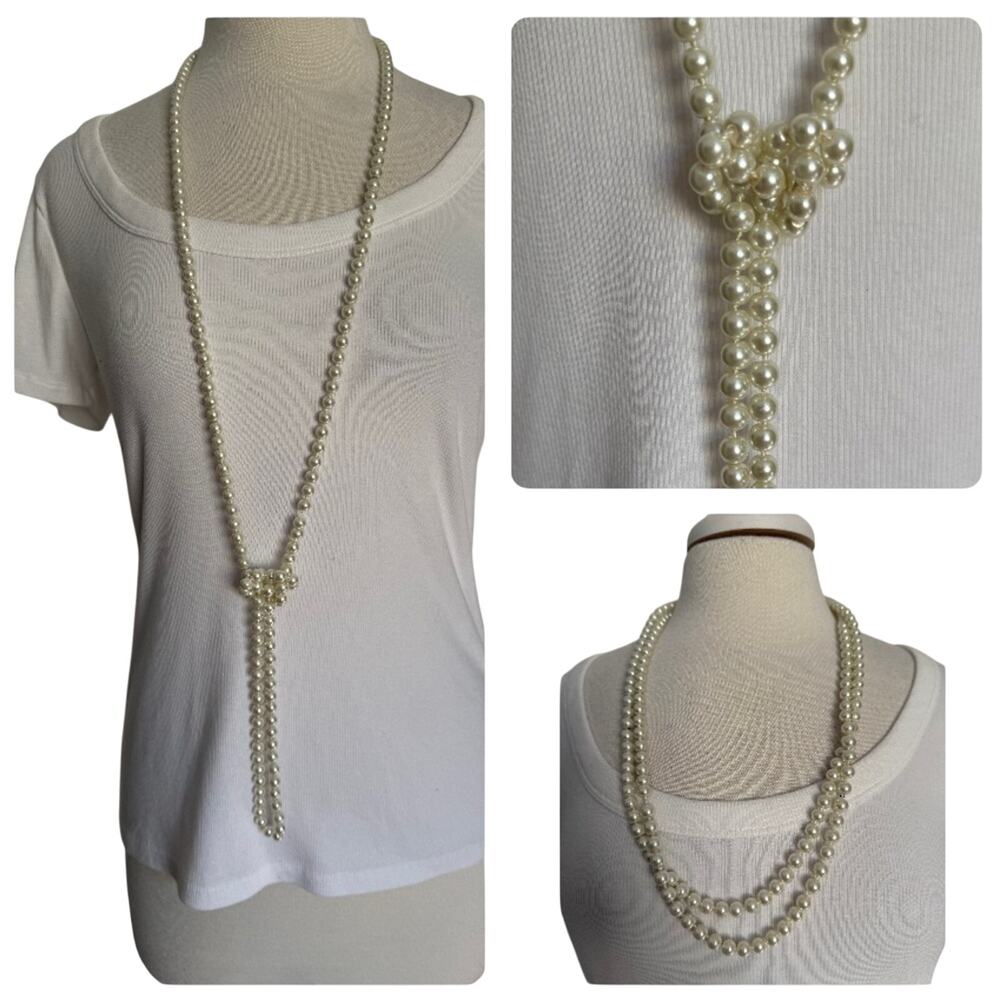 Women's 60" White Faux Pearl String Necklace Vintage‎ Feminine Victorian Fairy